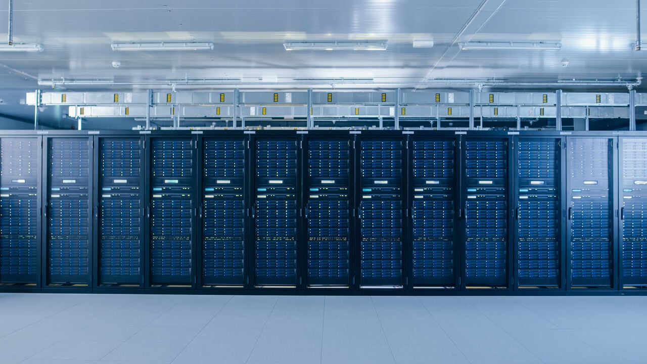 Server racks standing next to each other in a data center