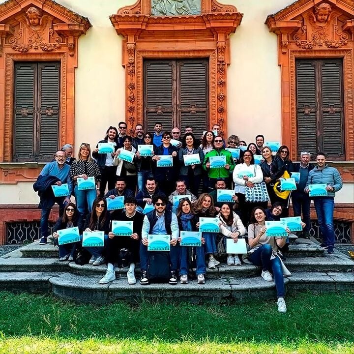 Group photo of the Italian team with FCR colleagues during the outdoor activity "CAMmina & FIL good, insieme!"  during CamfilCairing Week 2026.