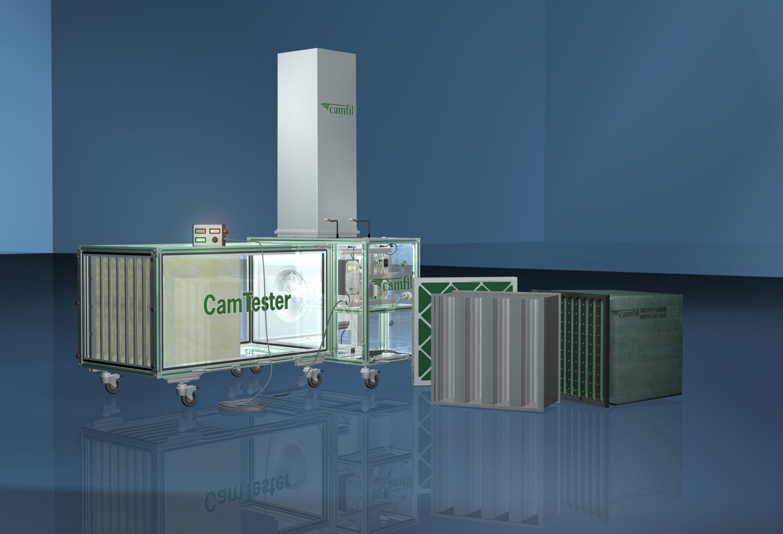 3D illustration of Camfil's CamTester II. Illustration created by Lori Heck 2015.