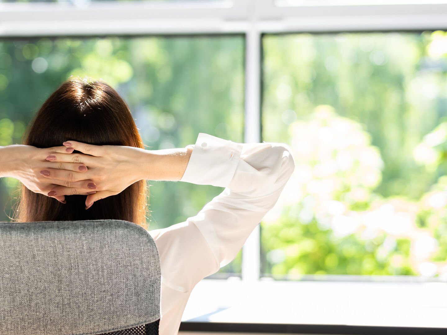 Open window in office. Breathing fresh air.